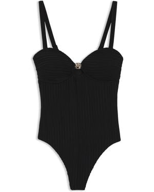 BOSS Pleated-Fabric Swimsuit With Metallic Double B Monogram - Black