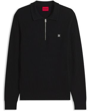 HUGO Strukturierter Polo-Pullover Aus Woll-Mix - Schwarz
