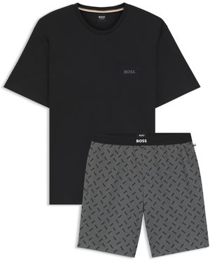 BOSS Pyjama-Set Aus Baumwolle Mit Logo-Details - Schwarz
