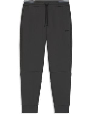 BOSS Cotton-Blend Tracksuit Bottoms With Striped Trims - Grey