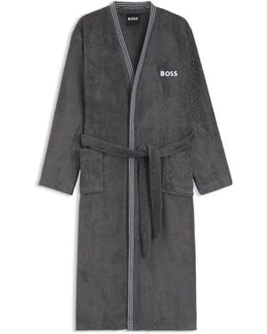 BOSS Cotton Dressing Gown With Embroidered Logo - Grey