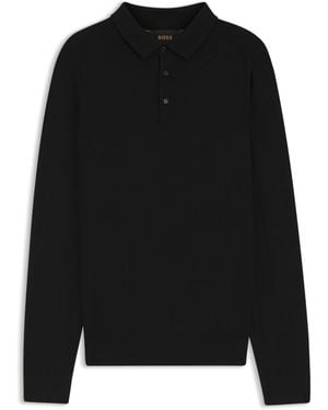 BOSS Polo En Maille De Laine, Soie Et Cachemire - Noir