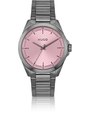 HUGO Seam-Plated Watch With Textured Dial - Pink