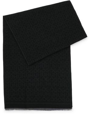 HUGO Jacquard-Woven Scarf With Pinstripe Stacked Logos - Black