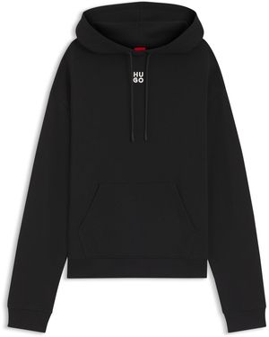 HUGO Hoodie Van Katoenen Sweatstof Met Tweedelig Logostiksel - Zwart