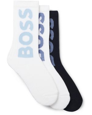 BOSS Lot De Trois Paires De Chaussettes Courtes À Grands Logos - Bleu