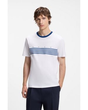 HUGO Cotton T-Shirt With Printed Stripes - White