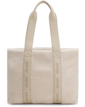 HUGO Faux-Shearling Tote Bag With Logo Straps - Natural