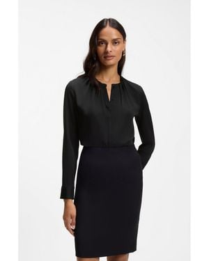 BOSS Stretch-Silk Blouse With Gathered Details - Black