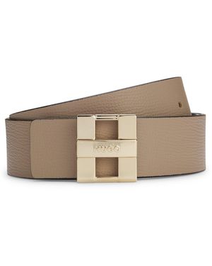HUGO Reversible Leather Belt With Metal Logo Letters - Brown