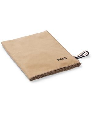 BOSS Microfibre Travel Towel With Signature-Stripe Strap - Natural