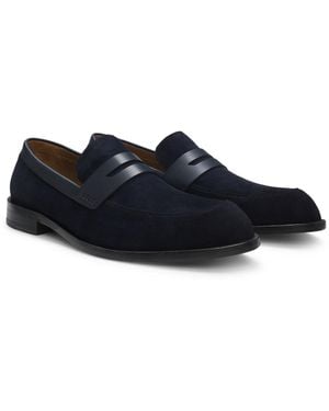 BOSS Suede Loafers With Leather Trims - Blue