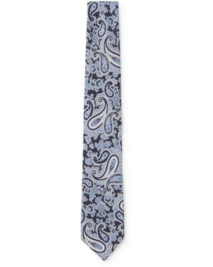 BOSS Pure-Silk Tie With Paisley Print - Blue