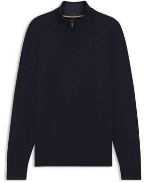 BOSS Pullover Aus Schurwolle Mit Kaschmir Und Troyerkragen - Blau