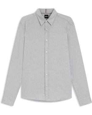 BOSS Regular-Fit Flanellen Overhemd Van Katoenmix - Grijs