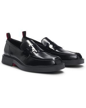 HUGO Loafer Aus Gebürstetem Leder Mit Eckiger Kappe - Schwarz