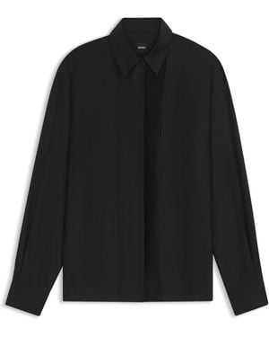 BOSS Regular-Fit Tuxedo-Inspired Blouse With Pintuck Pleats - Black