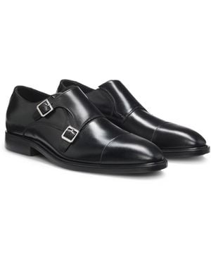 BOSS Leather Monk Shoes With Double Strap - Black
