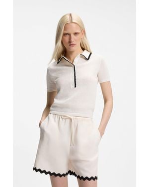 HUGO Pointelle-Cotton Jumper With Scallop Trim - White