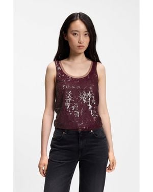 BOSS Sequin Blouse With Tonal Mesh Trims - Red