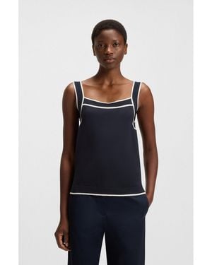 BOSS Wide-Neck Knitted Vest Top With Contrast Piping - Black