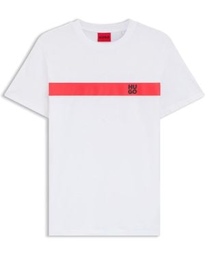 HUGO Cotton-Jersey T-Shirt With Stripe And Logo - White