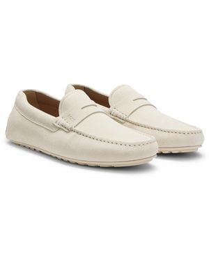 BOSS Suede Moccasins With Penny Trim - White