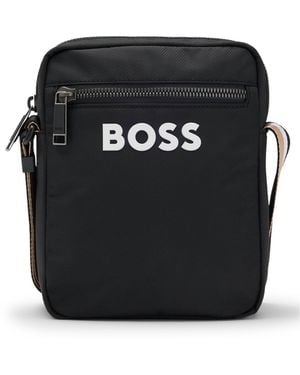 BOSS Textured Crossbody Bag With Logo - Black