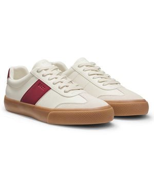 BOSS Grained Faux-Leather Trainers With Genuine Leather Trims - Pink