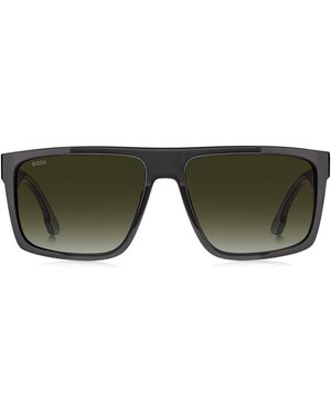 BOSS Mattschwarze Sonnenbrille Mit Silberfarbenem Logo-Einsatz - Grün