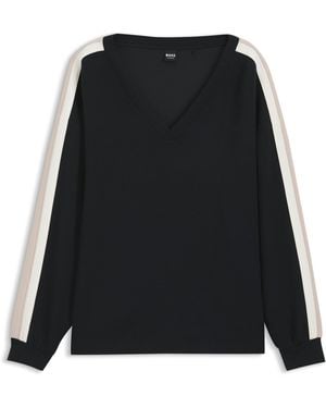 BOSS Felpa Con Scollo A V E Righe A Contrasto Sulle Maniche - Nero