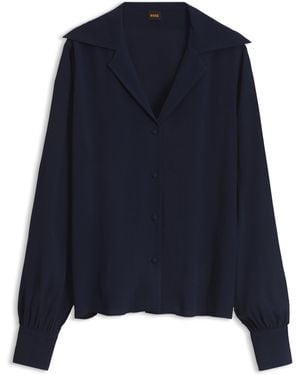 BOSS Bluse Aus Crêpe De Chine Mit V-Ausschnitt - Blau