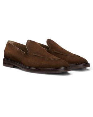 BOSS Loafers Van Suède Met Leren Bies - Bruin