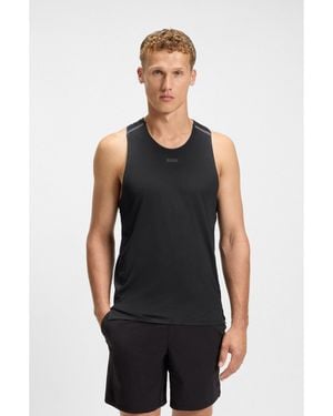 BOSS Active Mesh-Jersey Tank Top With Decorative Reflective Details - Black