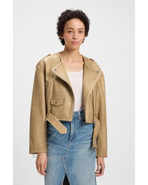 BOSS Cropped Biker Jacket - Natural