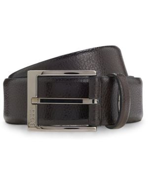 BOSS Grained Italian-Leather Belt With Polished Pin Buckle - Black