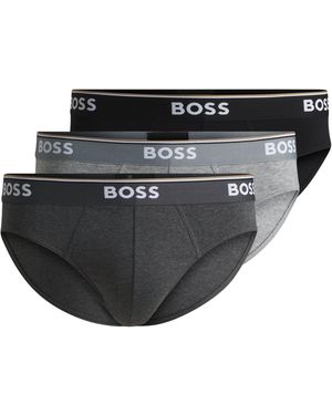 BOSS Drie Slips Van Stretchkatoen Met Logotailleband - Zwart