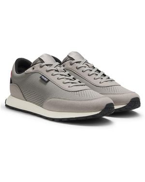 HUGO Knitted-Upper Trainers With Logo Flag - Grey