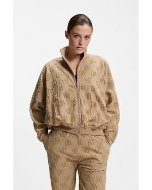 HUGO Cotton-Blend Jacket With All-Over Logo Pattern - Brown