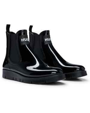 HUGO Glanzende Regenlaarzen In Chelsea-stijl Met Logopatch - Zwart