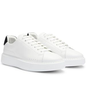 HUGO Leather Lace-up Trainers With Contrast Branded Backtab - White