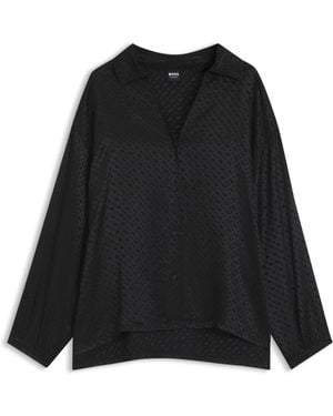 BOSS Pyjama-Oberteil Aus Satin Mit Durchgehendem Monogramm-Muster - Schwarz