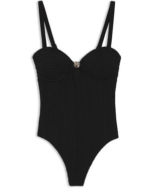 BOSS Badpak Van Geplooid Materiaal Met Metallic Double B-Monogram - Zwart