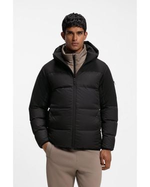 BOSS Water-Repellent Jacket With Down Filling And Detachable Hood - Black