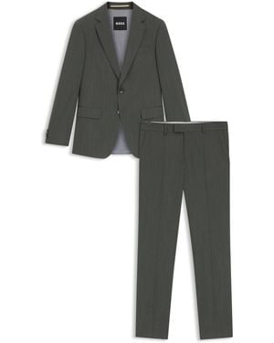 BOSS Filigran Gemusterter Slim-Fit Anzug Aus Stretch-Gewebe - Schwarz