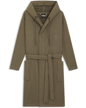 BOSS Badjas Van Katoenen Jersey Met Capuchon En Double B-Monogram - Groen