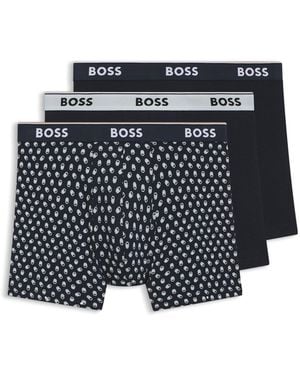 BOSS Three-Pack Of Stretch-Cotton Logo-Waistband Boxer Briefs - Blue
