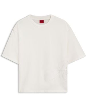 HUGO T-Shirt Van Katoenen Jersey Met Oversized Logostiksel - Wit