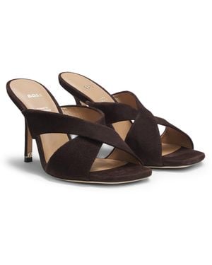 BOSS Sandalen Aus Veloursleder Mit Überkreuzten Riemchen - Braun