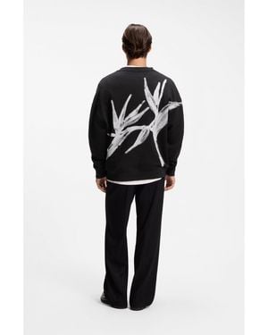HUGO Cotton Sweatshirt With Logo Embroidery And Graphic Print - Black